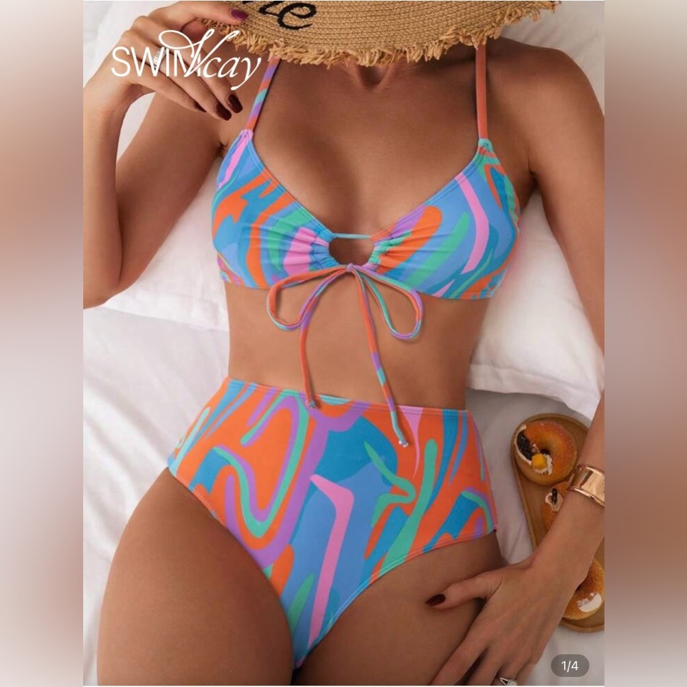 NWOT. Shein Colorful Swirl Bikini Set